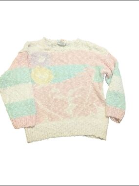 Vintage Pastel Knit Sweater Women’s Large Made in Korea Cottagecore Grandpa Cozy